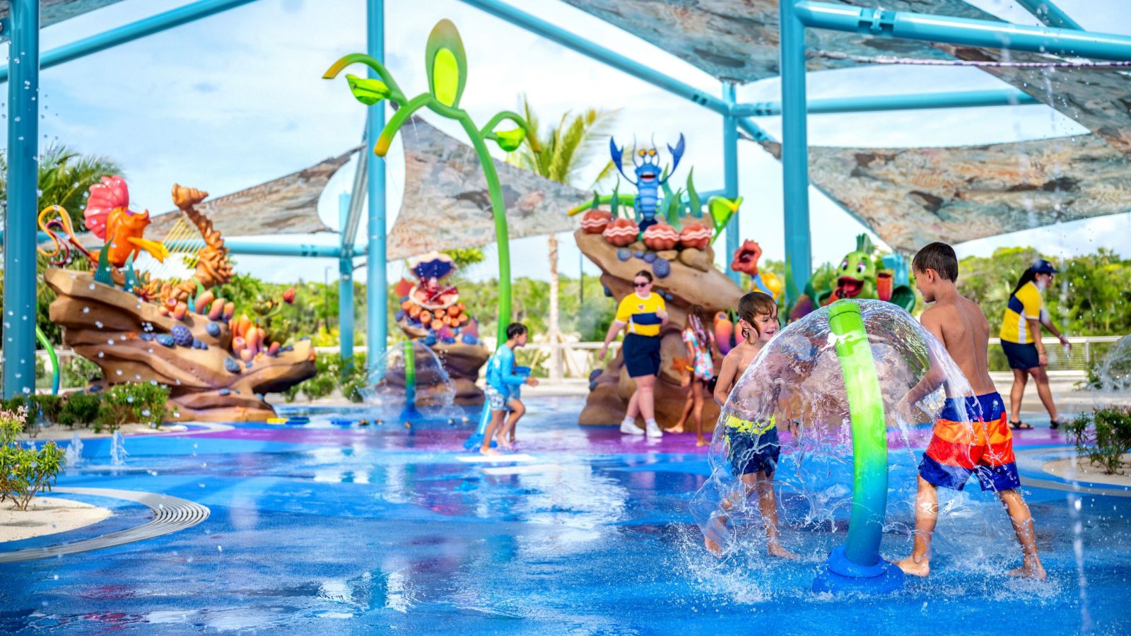 Colourful beach and structures at Disney Lookout Cay at Lighthouse Point