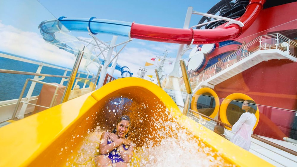 Pool deck and AquaDunk on Disney Magic